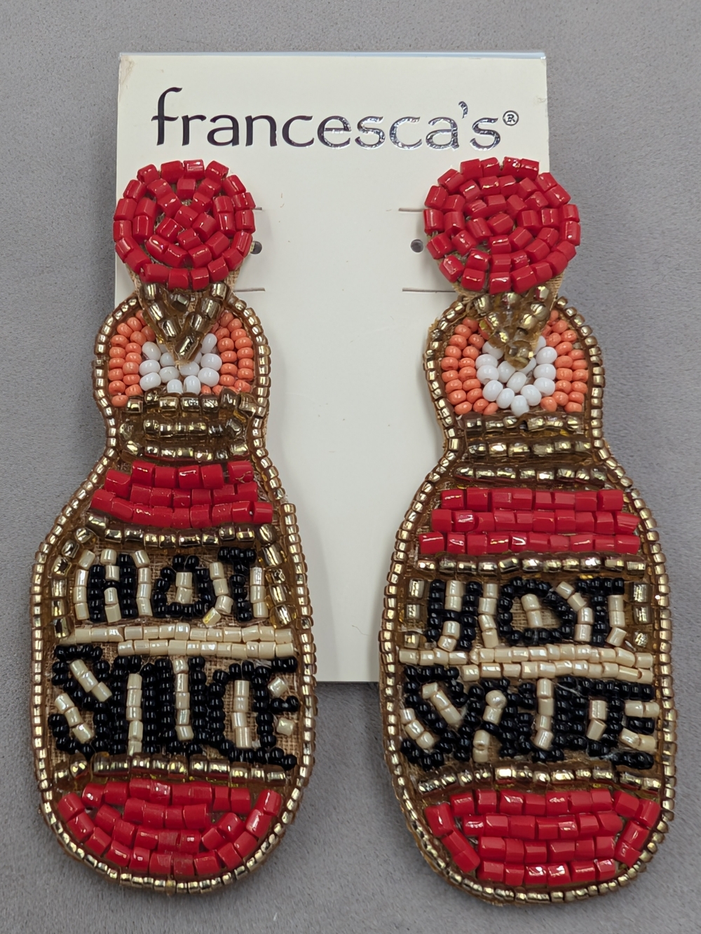 Francesca’s Beaded Hot Sauce Bottle Statement Earrings NWT | 1104